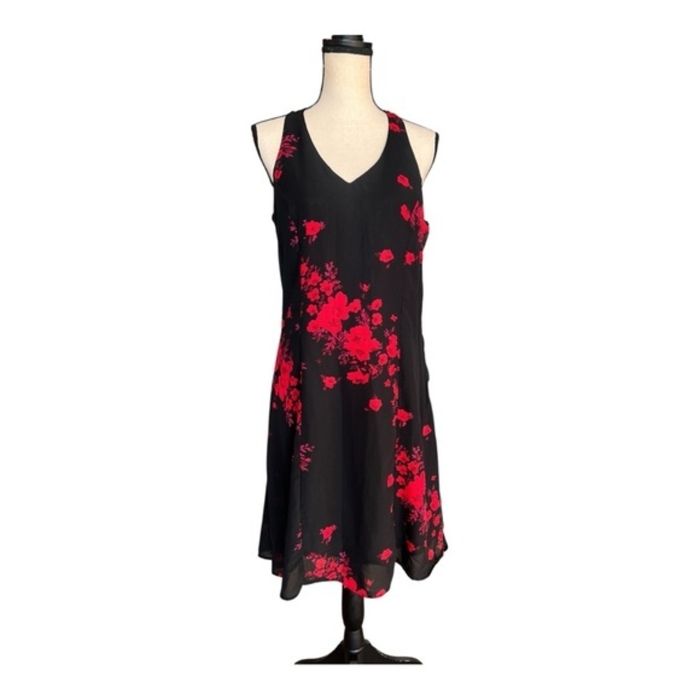 Mlle Gabrielle Black Dress with Red Floral Design Size 14